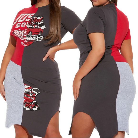 SOLD HOT Rod Midi Dress Red & Grey Combo Size 1X (Z23.18) - Picture 2 of 5